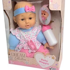 Dream Collection Baby Doll Maggie 12" Polka Dot Outfit Headband Bottle Pacifier